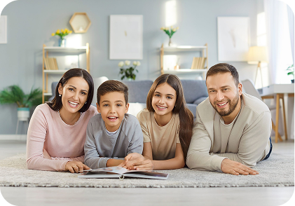 Family lying on floor